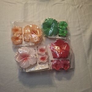 Fashion Jewelry Floral Hair Clips Set - Pink, Green, Red